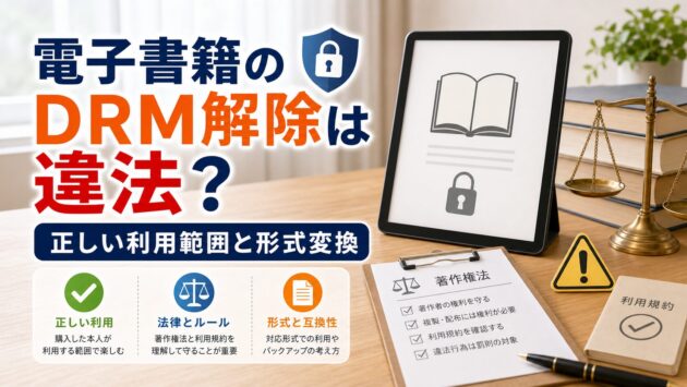 電子書籍のDRM解除は違法？正しい利用範囲と形式変換の考え方｜比較のアイキャッチ画像