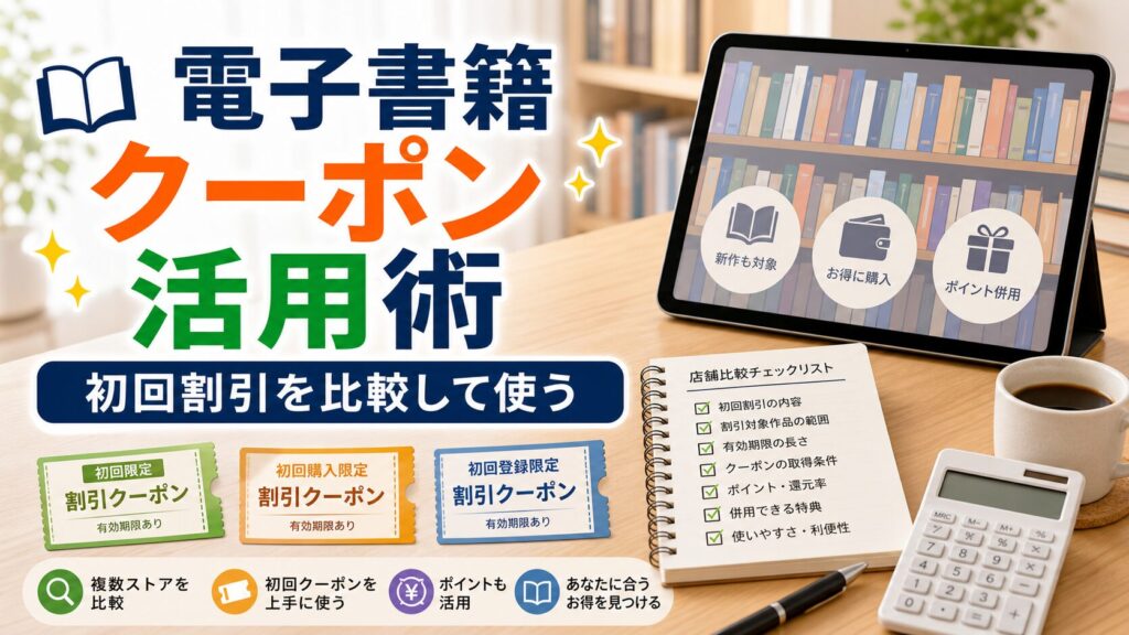 電子書籍の初回70%OFF・50%OFFクーポンを複数ストアで全部使う方法｜比較のアイキャッチ画像