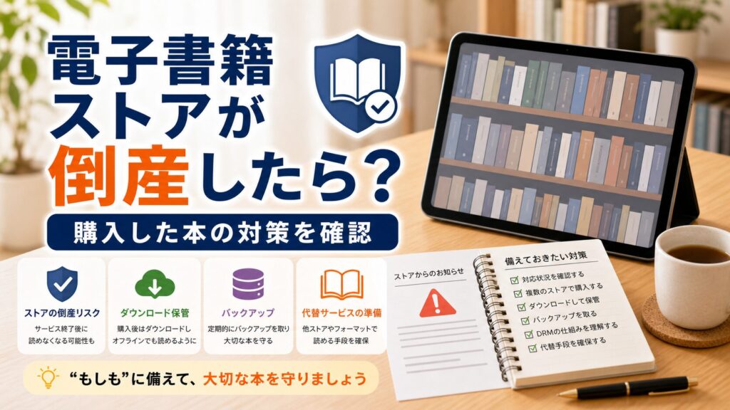 電子書籍ストアが倒産したら購入した本はどうなる？事例と対策｜比較のアイキャッチ画像