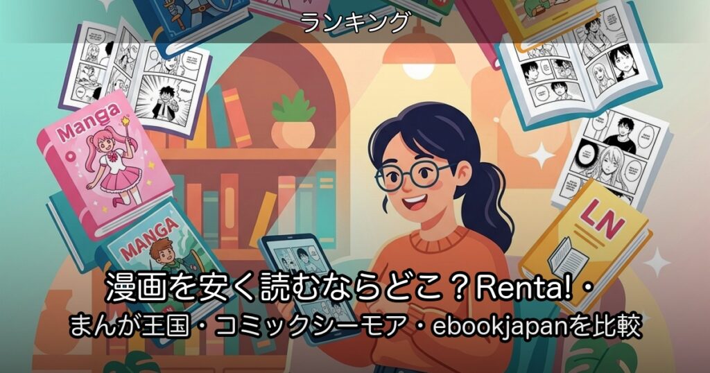 漫画を安く読むならどこ？Renta!・まんが王国・コミックシーモア・ebookjapanを比較