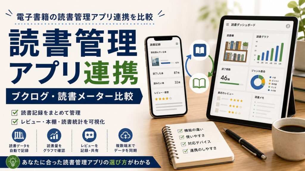 電子書籍の読書管理アプリ連携を比較｜ブクログ・読書メーターの選び方のアイキャッチ画像