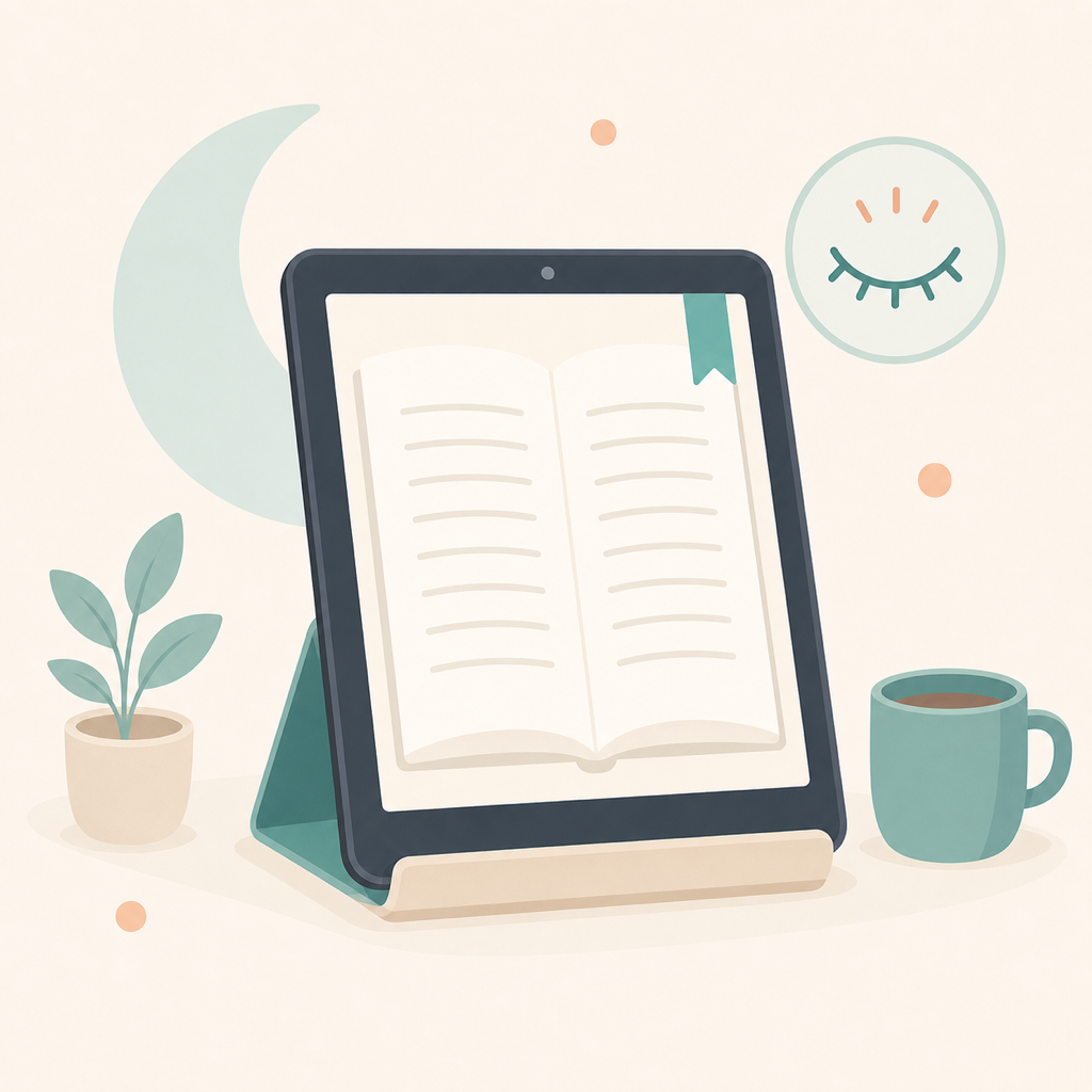 電子書籍と読書管理アプリの本棚を見比べるイメージ